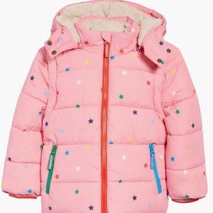 Mini Boden Girls Kids' Two-in-One Star Print Fleece Lined Hooded Puffer Jacket
